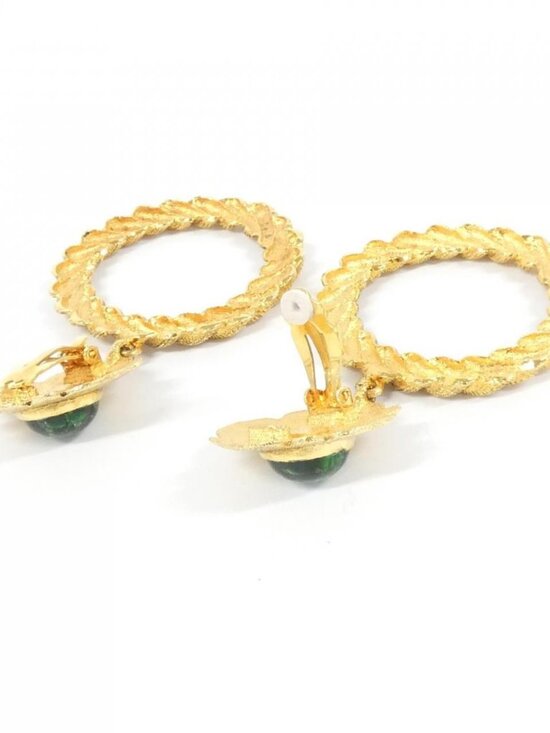 Chanel Baroque Gold and Green Gemstone Vintage Earrings - Picture 4 of 4